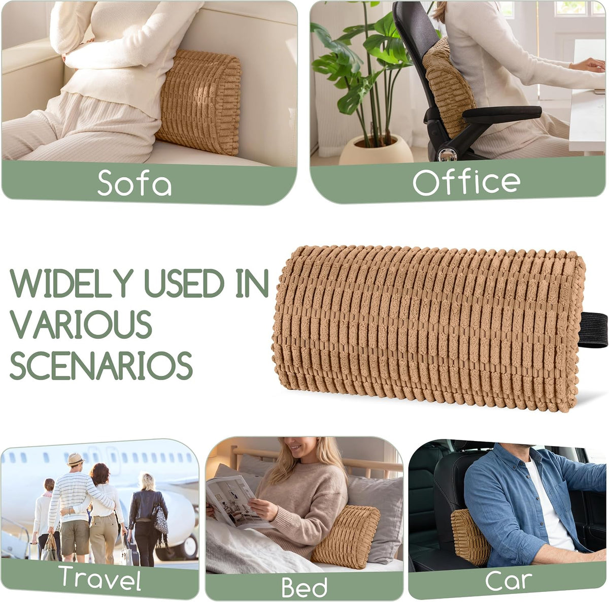 Lumbar Support Pillow for Recliner Chair/Office Chair/Couch, Memory Foam Back Support Cushion with Adjustable Strap, Recliner Cushions for Lower Back Pain Relief, Sleeping, Washable Cover, Brown