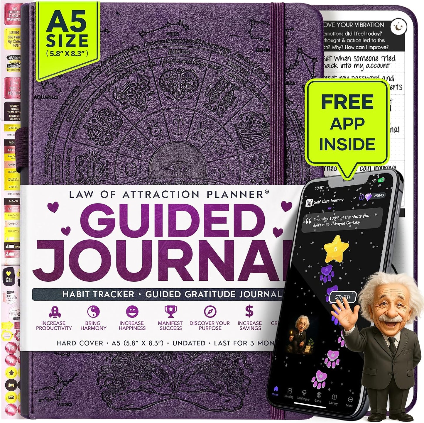 Freedom Mastery Daily Journal of Gratitude, Productivity & Habit Tracker | Undated 90-Day Planner with Daily Reflection, Mindfulness, Positivity, Vision Board & Stickers, Gratitude Journal for Women