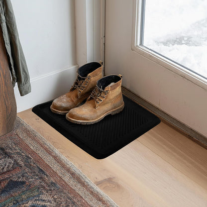 Croft&Cane Rubber Boot Tray - Black 16x32 inch Large Waterproof Shoe Tray | Heavy Duty Big Foot Indoor Outdoor Boot Mat with Raised Edges - Slip Resistant Entryway Garage Pet Feeding Multi-Purpose Mat