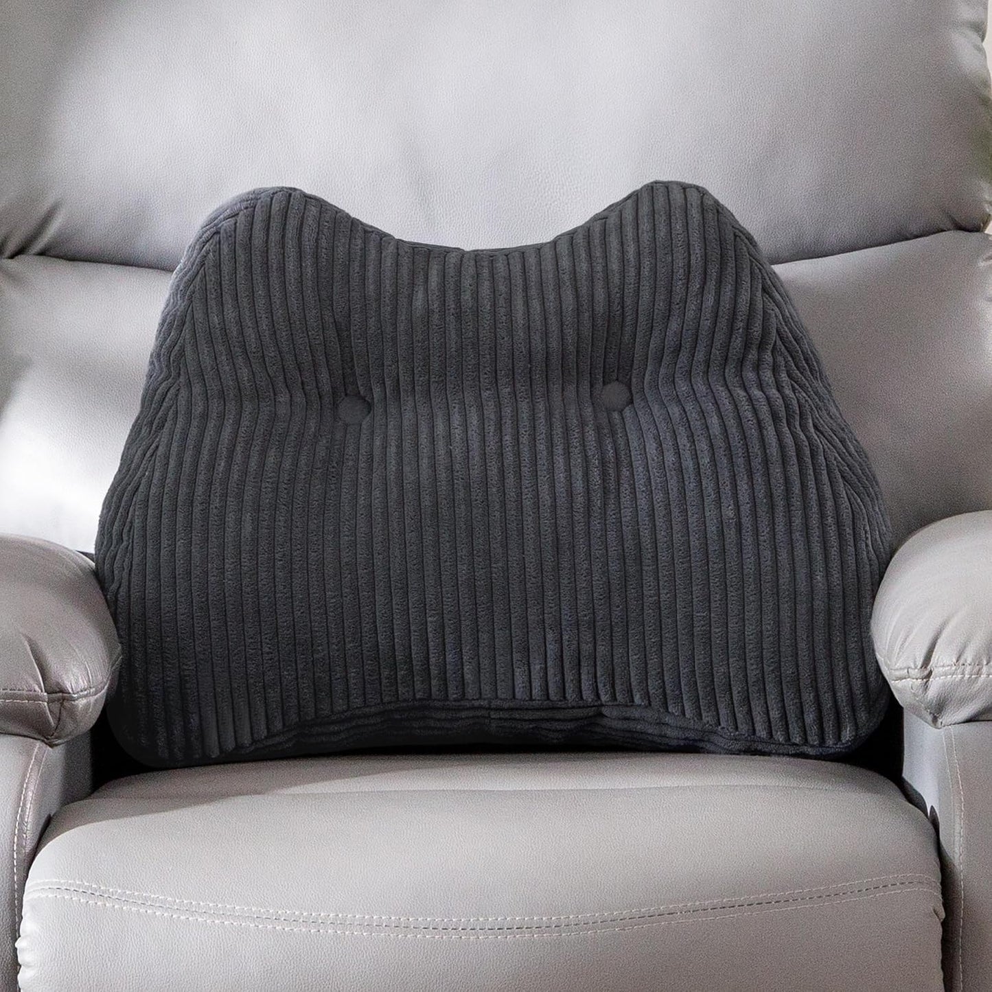 Lumbar Support Pillow for Recliner Chair/Accent Chair/Couch/Office Chair, Tufted Corduroy Back Support Cushion for Elderly, M-Shaped Recliner Cushions for Back Rest, Pain Relief, Reading, Dark Grey