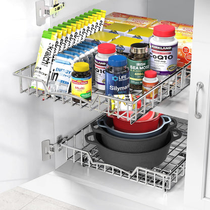 Simple Houseware Under Cabinet Pull Out Sliding Shelf, 21" Dx11 W, Chrome