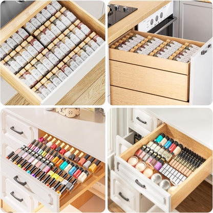 Spice Drawer Organizer, 8 Pack Clear Seasoning Organizer Rack | Expandable From 11" to 22" Wide, Kitchen Spice Rack Organizers for Drawer, Countertop, (Jars Not Included)