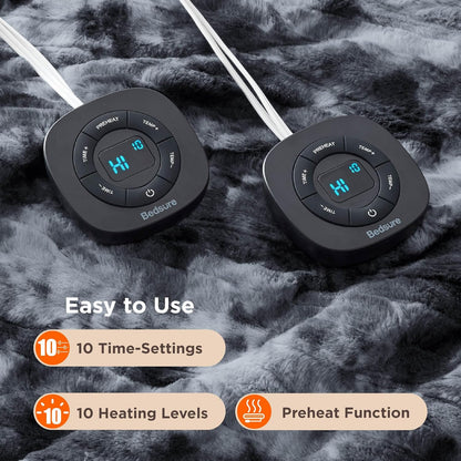 Bedsure Heated Blanket Throw Blanket with Preheat Function - Fast Heating Electric Blanket, Soft Flannel Throw with 6 Time Settings(Up to 10H), 6 Heating Settings, Gifts for Grandma (50"x60", Grey)