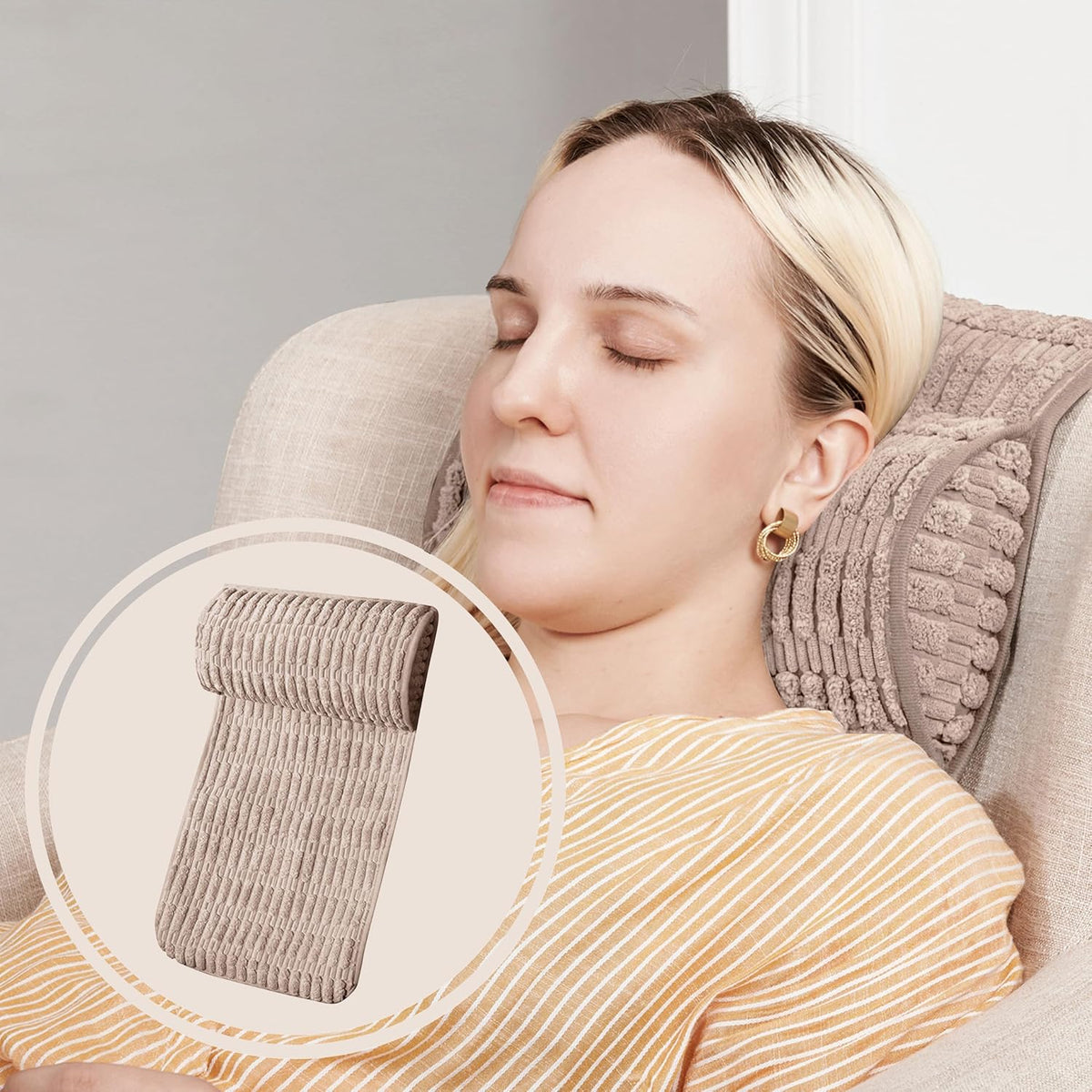 WdFour Headrest Memory Pillow, Support Cushions for Neck, Back or Foot for Sofas, Recliners, Office Chairs, Massage Chairs for Neck Pain Relief and Cervical Support(Khaki, 13" Wx2.7 D).