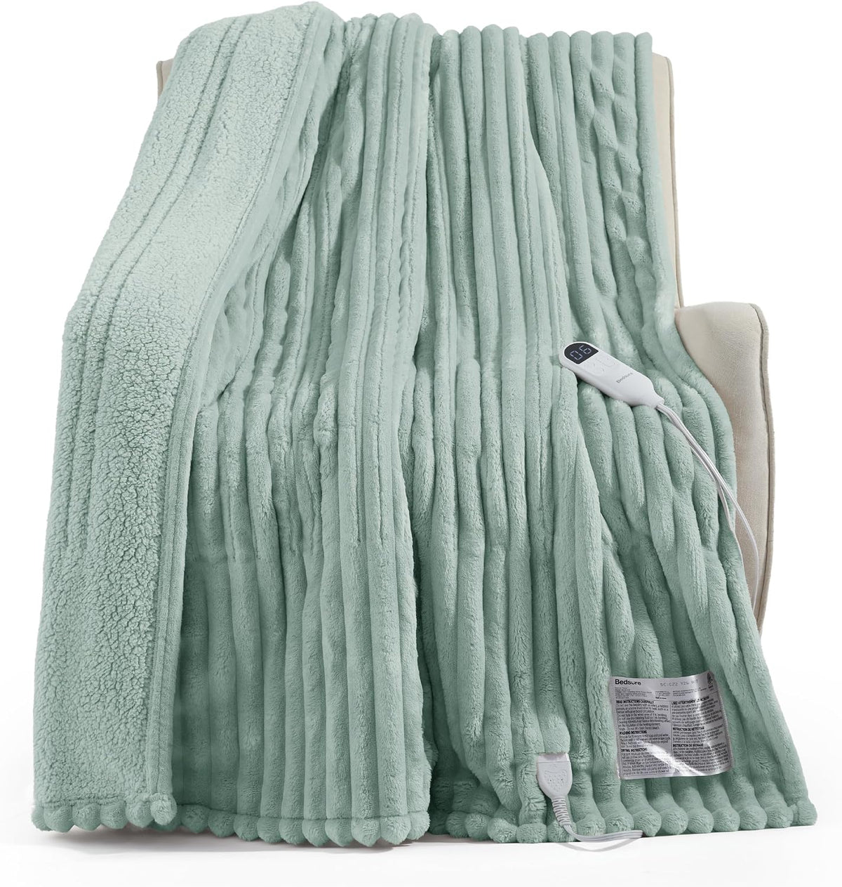 Bedsure Heated Blanket Electric Throw - Thick Striped Fast Heating Electric Blanket with Preheat Function, 6 Heat & 6 Timer (Up to 10H), 8H Auto Off, ETL Certified, Gifts for Women (50"x60", White)