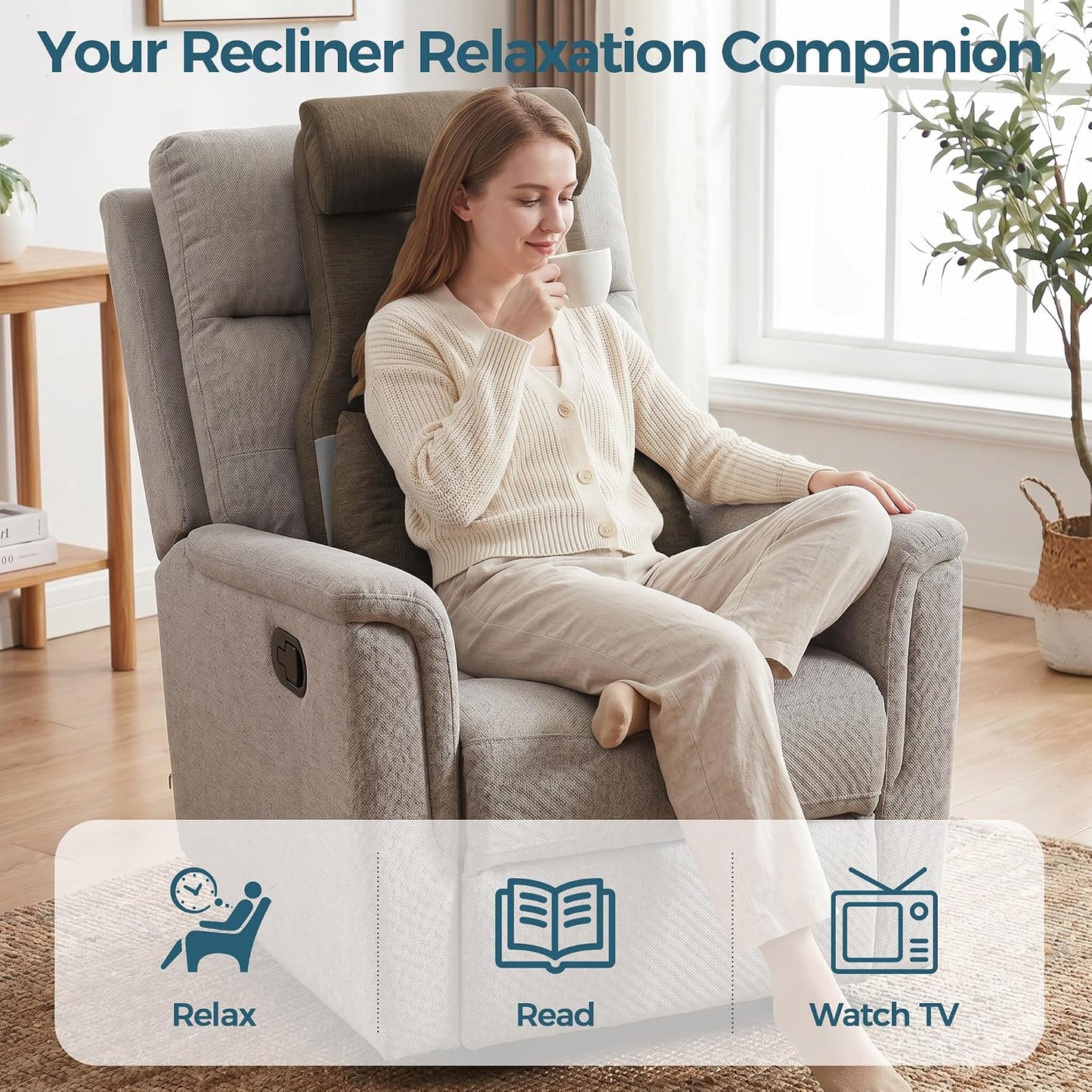 Shinnwa Adjustable Lumbar Support Pillow for Recliner with Headrest | Self-gripping fabric,Shredde memory foam Back Support Pillow with Headrest, Lower Back Pillow for Chair and Couch
