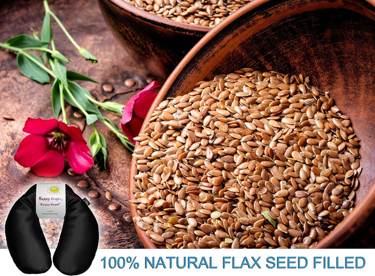 Microwavable Herbal Neck Wrap - Hot Cold Aromatherapy Neck Warming Pillow - Heating Pad for Migraines, Stress, Gifts for Women, Birthdays, Christmas and Free Sleep Mask - Purple Cotton