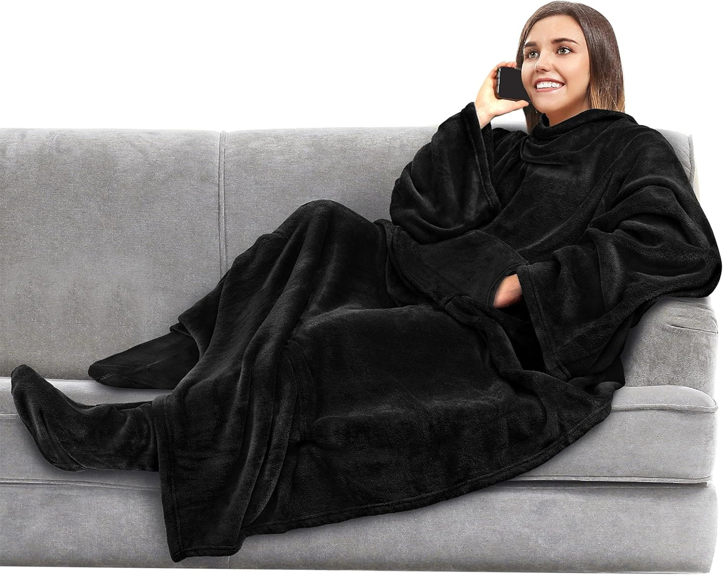 PAVILIA Fleece Blanket with Sleeves, Foot Pockets for Women Men Adults, Plush Wearable Blanket Throw Wrap, Warm Snuggle Blanket Robe, Cozy Gift Ideas Wife Mom, Dark Purple