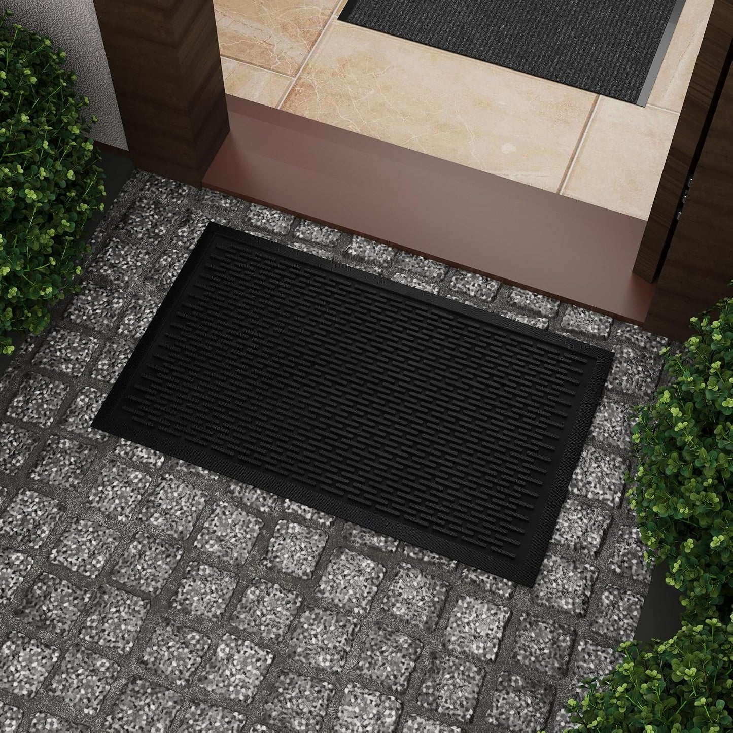 Ottomanson Heavy Duty Rubber Floor Mat – Non-Slip, Waterproof, Easy to Clean – Boot Tray Utility Mat for Shoes, Boots, Entryway, or Pet Feeding Area – Durable, Hose Washable – 16" x 32", Black