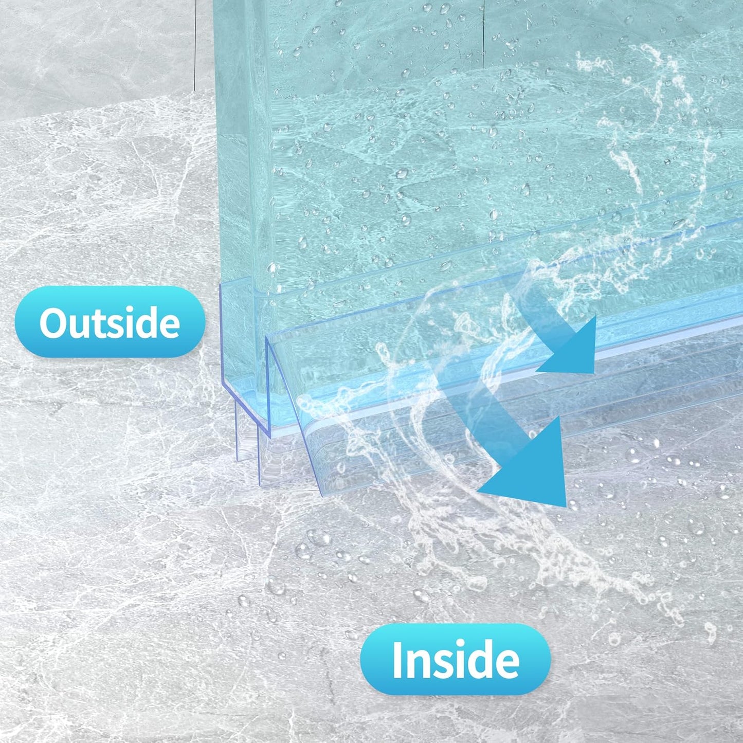 2Pack Frameless Shower Door Bottom Seal Strip for 3/8"(10mm) Glass, 39.3" Ultra Clear Polycarbonate Shower Sweep, Water Guard Barrier