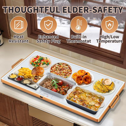 Warming Mat for Food,Extra Long 40"x12",Tempered Glass Warming Tray, Black