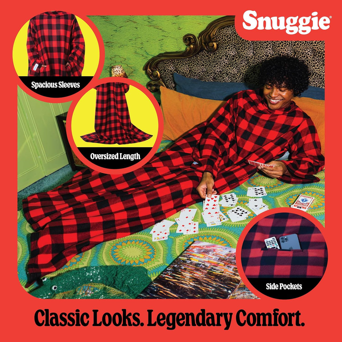 Snuggie The Original Wearable Blanket With Sleeves & Pockets | Cozy Oversized Throw for Adult Men & Women | One Size, 71x54