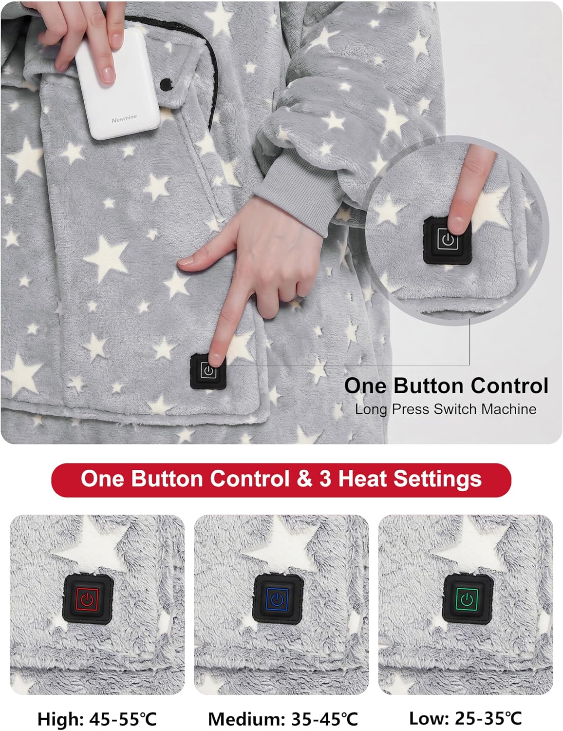 KFUBUO Wearable Heated Blanket Cordless Oversized Hoodie Sweatshirt