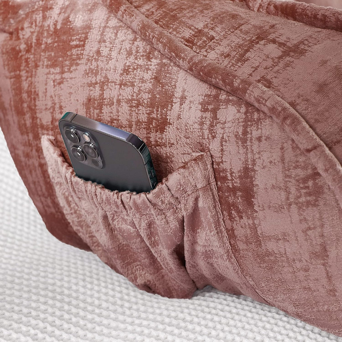 DIY Assembly Art Velvet Backrest Reading Bed Rest Pillow with Arms & Pockets, 18" H for Sitting in Bed Couch Sofa, Back Support Cushion with Removable Cover, 20"x18"x17", Aqua
