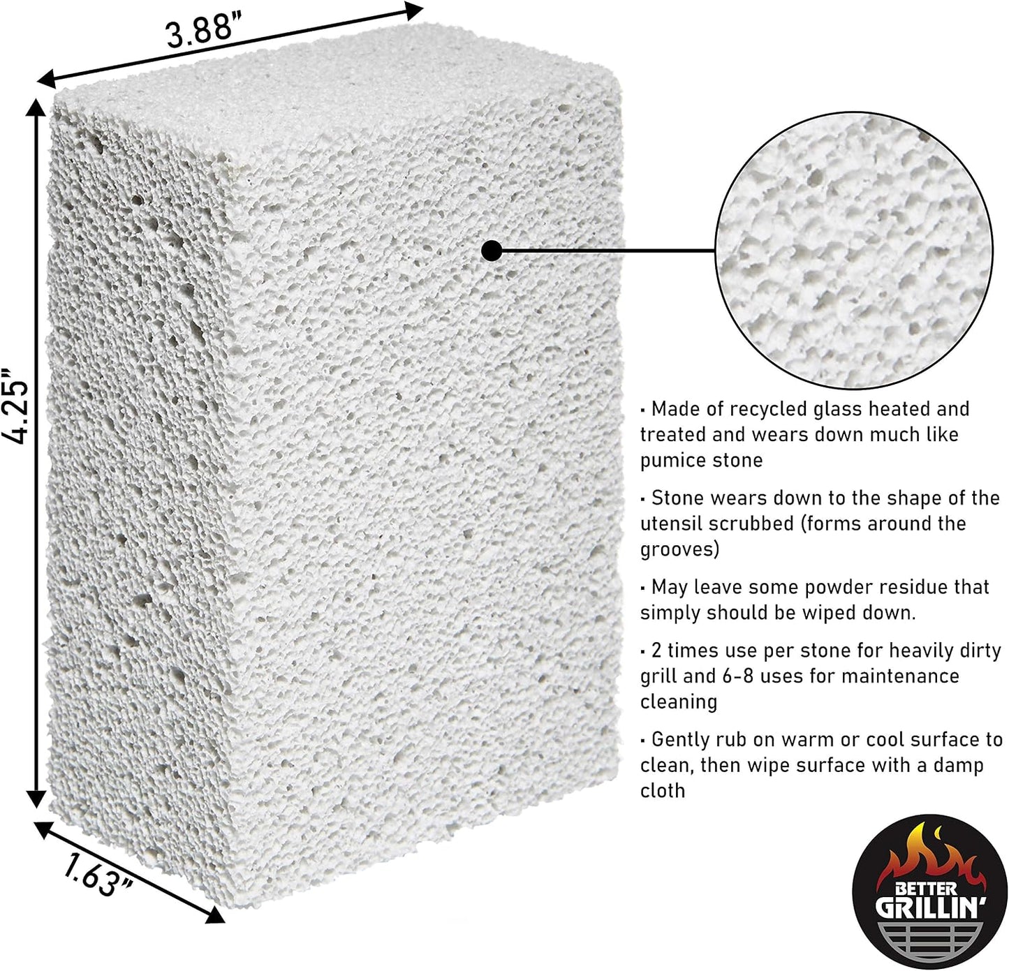 Better Grillin Scrubbin Stone Grill Cleaner Handle-Protect Hands & Nails When Scouring Grill with Three Scrubbin Stone