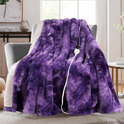 MAXEVE Electric Heated Throw Faux Rabbit Fur Blanket 8 Heating Levels