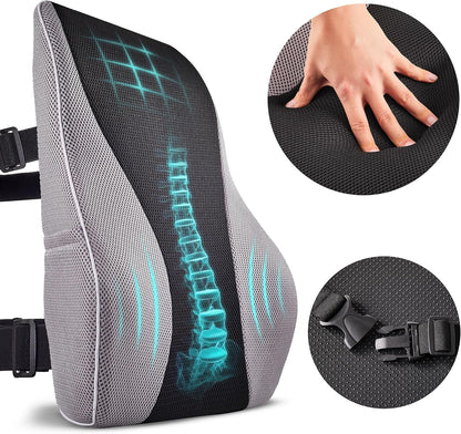 TULARIS Extra Dense Lumbar Pillow with Double Adjustable Straps - Ergonomic Lumbar Support Pillow for Office Chair, Car, Couch Firm Back Support for Lower Back & Spine Pain Relief Memory Foam Cushion