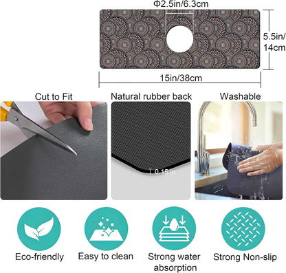 Kitchen Sink Splash Guard Faucet Mat Super Absorbent Fast Drying Mat Sink Gadgets Splash Guard Behind Faucet Drip Catcher for Kitchen (Pink Red Roses Floral, 23.5x5.5in)