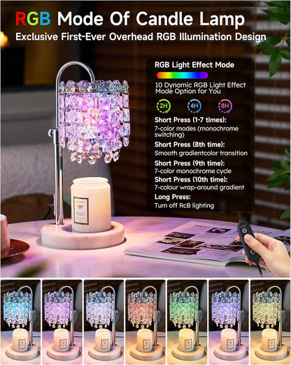 Candle Warmer Lamp with Timer Dimmer Adjustable Height Candle Warmer with Marble Base for Jar Candles,Candle Lamp with 3 Bulbs for New Home Decor, Women Mom Christmas Birthday Gifts, French Gold