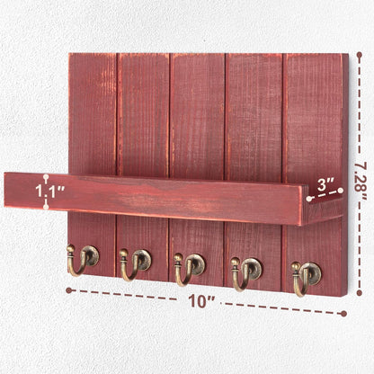 Rebee Vision Key Holder Wall Mount with 5 Key Hooks for Home Decor, Brown | 3.54'' x 10'' x 7.28'', Small Shelf for Display Plant, Key Hangers for Hat, Entryway Space-Saving Storage