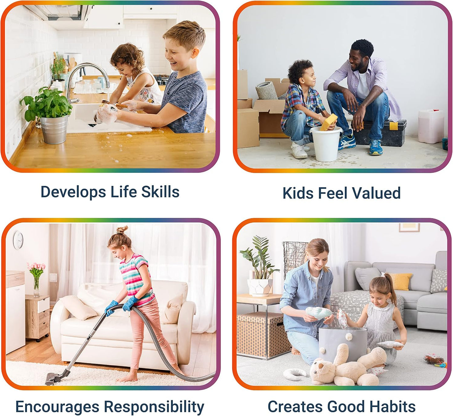 Oyster&Pop Black Chore Charts for Multiple Kids - 3 Pack Magnetic Dry Erase | Build responsibility, independence and routines - give kids and teens their own black magnetic board and weekly rewards