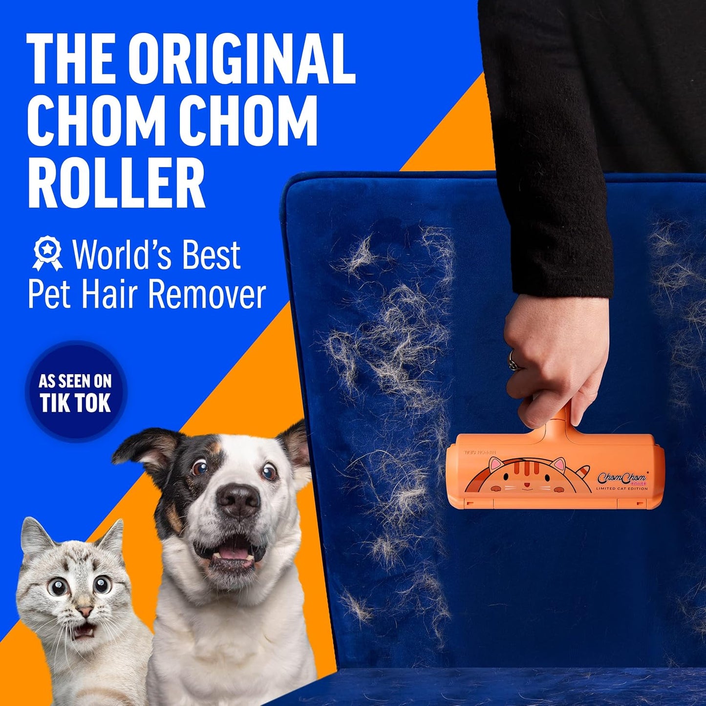 ChomChom Roller Pet Hair Remover – Reusable Lint Roller Pet Hair Removal Tool for Clothes, Couches, Cars and Travel - Cat Dog Hair Remover, Compact, No Sticky Refills Needed (Mini Roller)