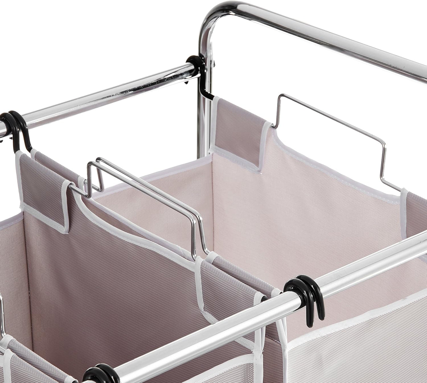 Amazon Basics 3-Bag Laundry Sorter with Removable Bags, Metal Frame, Washable, Locking Wheels, Gray
