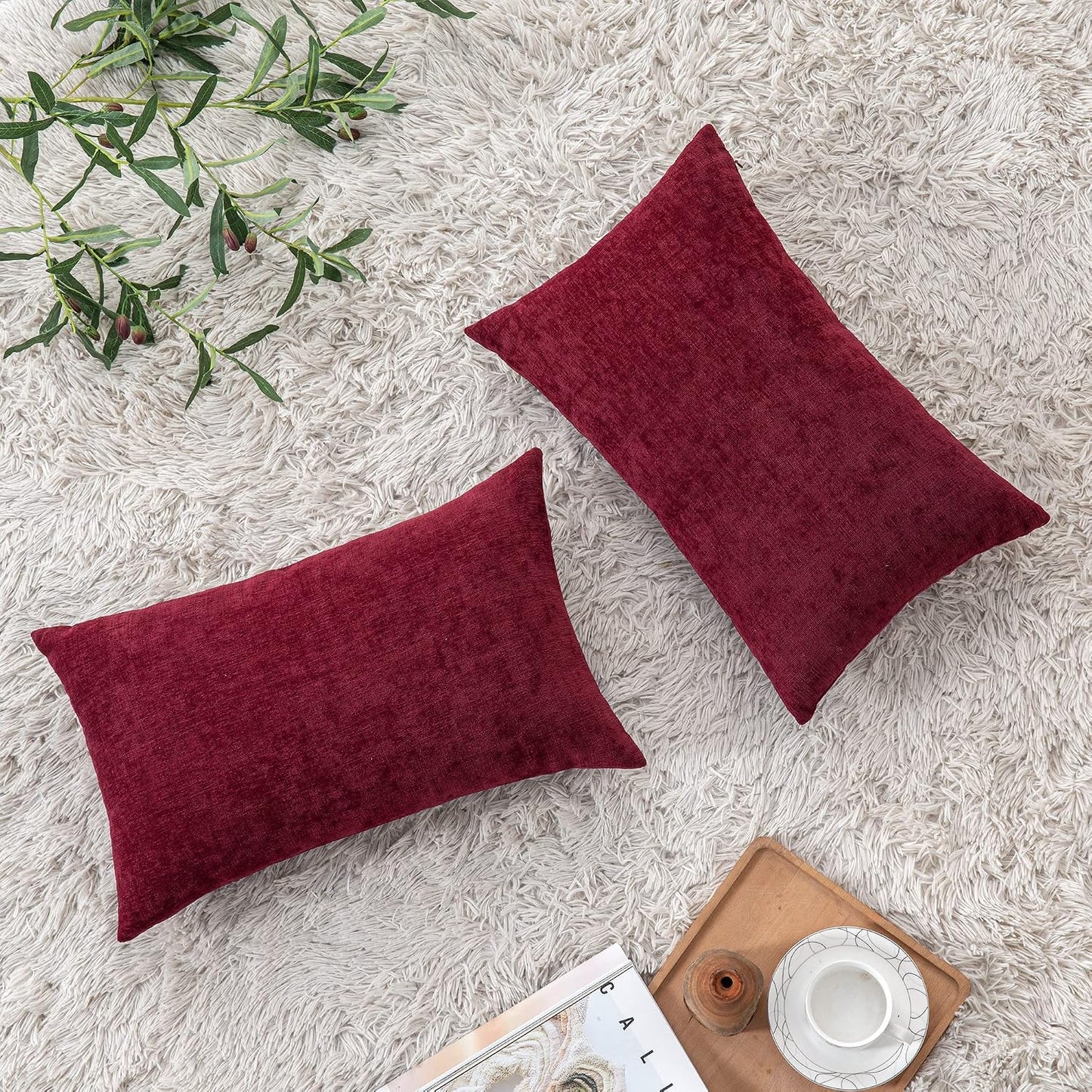 GAWAMAY Lumbar Support Pillow Decorative Rectangle Throw Pillow Covers 12"x20" Inch Set of 2, Soft Chenille Fall Pillowcase for Living Room Bedroom Sofa Couch Cushion Cover Grey 30x50cm (No Insert)