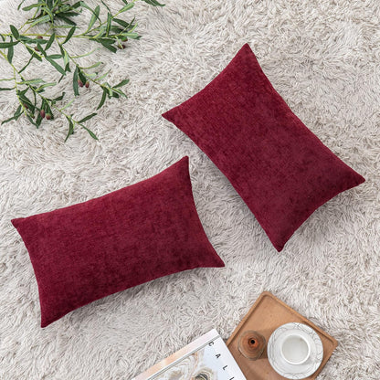 GAWAMAY Lumbar Support Pillow Decorative Rectangle Throw Pillow Covers 12"x20" Inch Set of 2, Soft Chenille Fall Pillowcase for Living Room Bedroom Sofa Couch Cushion Cover Grey 30x50cm (No Insert)