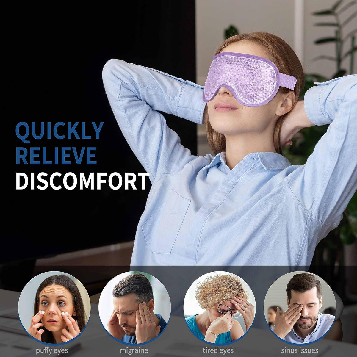 Cooling Eye Mask with Gel Beads, Reusable Cold Eye Mask for Puffy Eyes, Dark Circles, Sleep, Relaxation, Soft Cooling Eye Pads for Men Women（Purple）