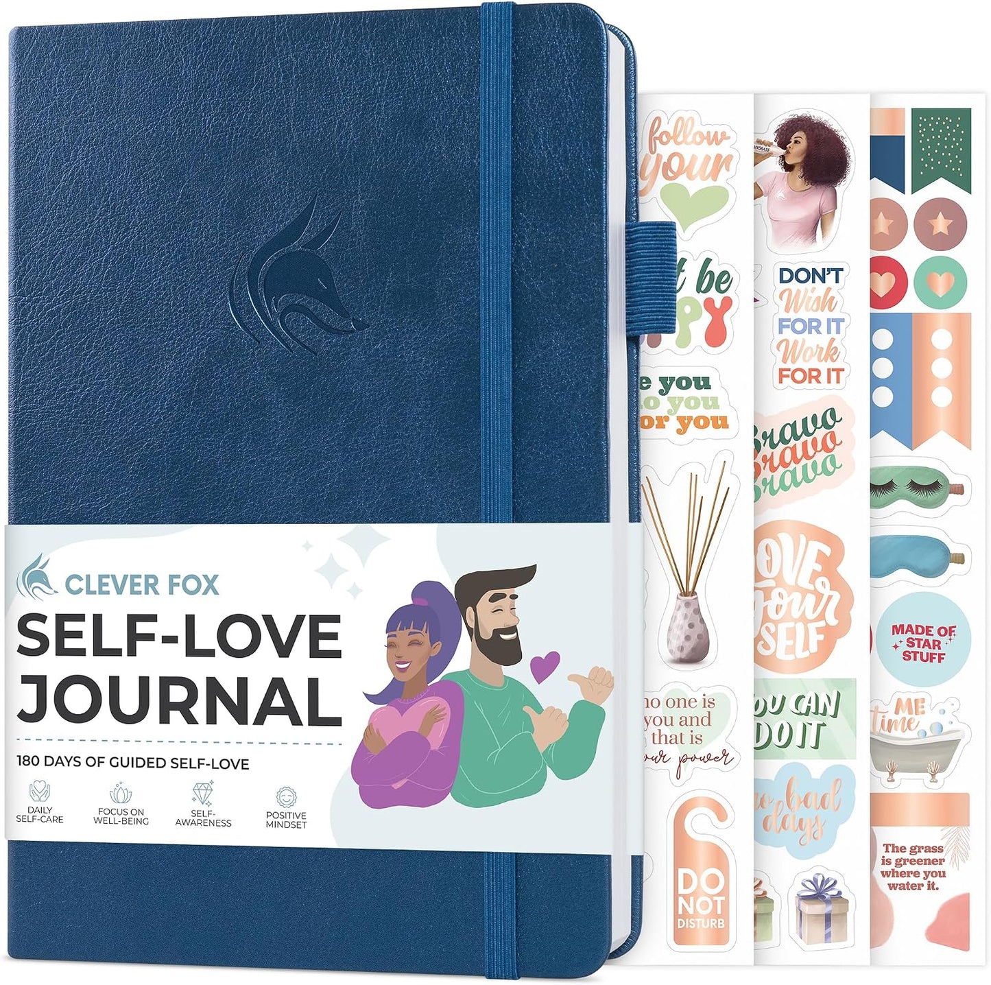 Clever Fox Self-Love Journal for Women, Gratitude, Positivity, Aquamarine | 6-month daily mental health journal with stickers, self-care, anxiety therapy, life & wellness planner for teens & adults