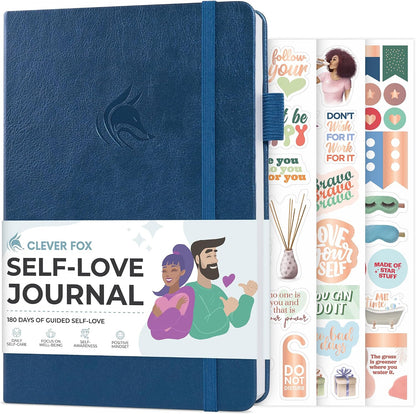 Clever Fox Self-Love Journal for Women, Gratitude, Positivity, Aquamarine | 6-month daily mental health journal with stickers, self-care, anxiety therapy, life & wellness planner for teens & adults