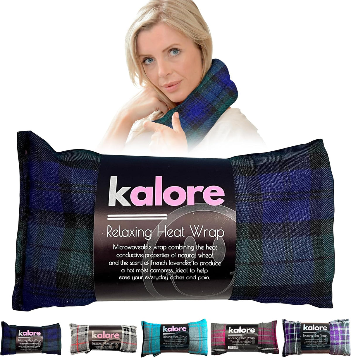 Microwavable Heating Pads for Winter Warmth, Back, Stomach & Head Comfort – Kalore Soft Cotton Tartan Neck Wrap – Even Heat Distribution Hot Compress Bag – Wheat Heat Pad XL – Unscented – Gray