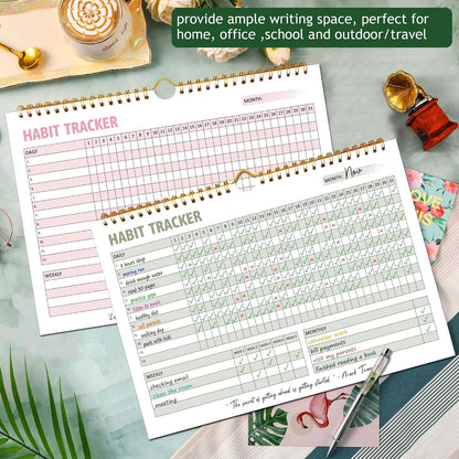 Habit Tracker Calendar, Aesthetic Daily Weekly Goal and Habit Tracker Journal, 12 Months Undated Habits Tracker Planner with Spiral Binding, Boost Productivity Tool and Workout Calendar, 11.7"x8.5"