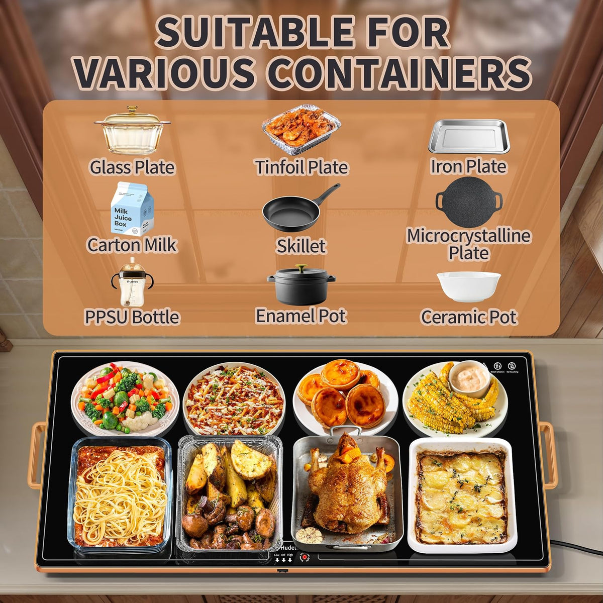 Warming Mat for Food,Extra Long 40"x12",Tempered Glass Warming Tray, Black