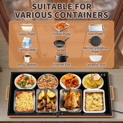 Warming Mat for Food,Extra Long 40"x12",Tempered Glass Warming Tray, Black