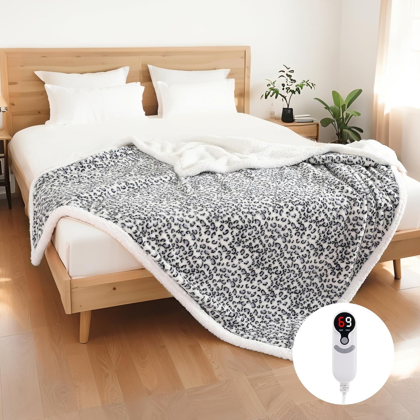 Soypipo Electric Heated Throw Blanket 50"x60", Faux Fur Plush with 4 Heat Settings & 2/4/8/10H Auto Shut-Off, Overheat Protection, Machine Washable, for Office & Chair, Dark Grey