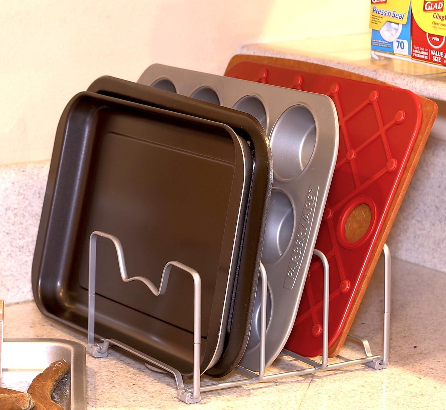 Simple Houseware Cabinet Bakeware Organizer Rack Holder, 2 Pack, Bronze | for Kitchen, Pantry
