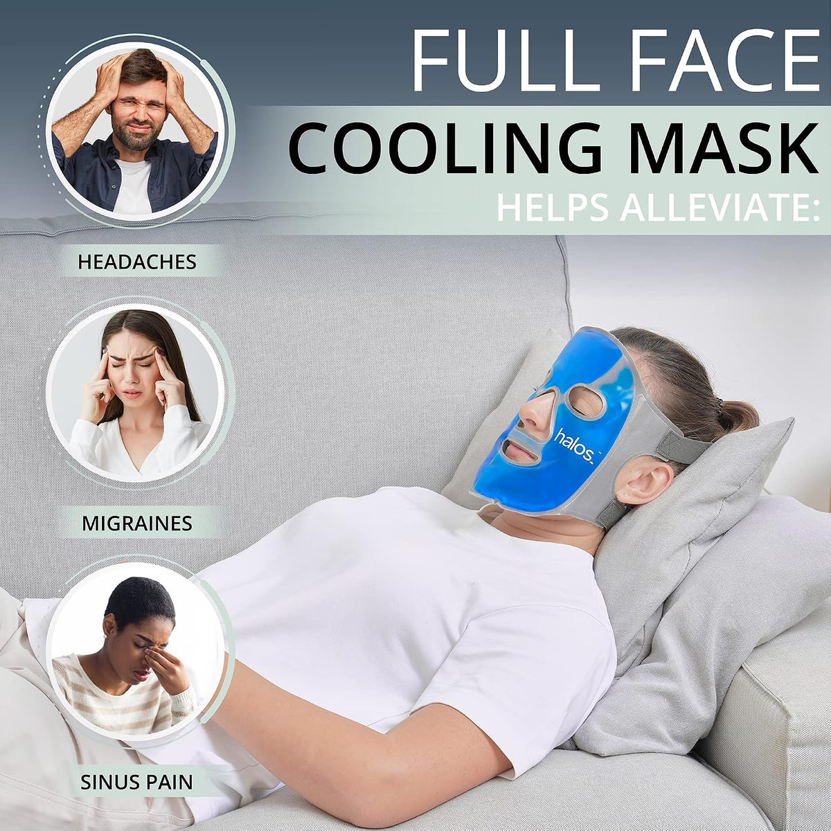 MyHalos Ice Face Mask, Cooling Gel Pack for Migraine, Swelling & Puffiness