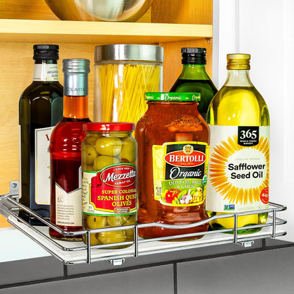LYNK PROFESSIONAL® Pull Out Spice Organization for Cabinets - 4-3/8 inch Wide – Spice Rack for Inside Cabinets, Slide Out Spice Rack Organizer for cabinet – Pull Out Spice Rack, Sliding 2 Tier Chrome