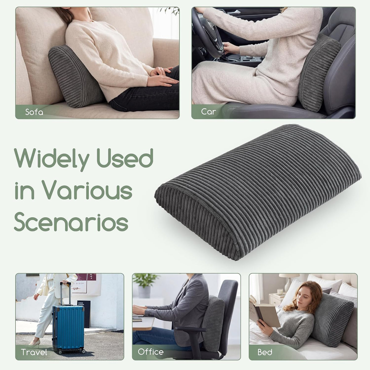 HIGOGOGO Lumbar Support Pillow for Recliner Chair/Accent Chair/Couch, Memory Foam Back Support Cushion for Elderly, Recliner Cushions for Back Rest, Pain Relief, Reading, Washable Cover, Brown