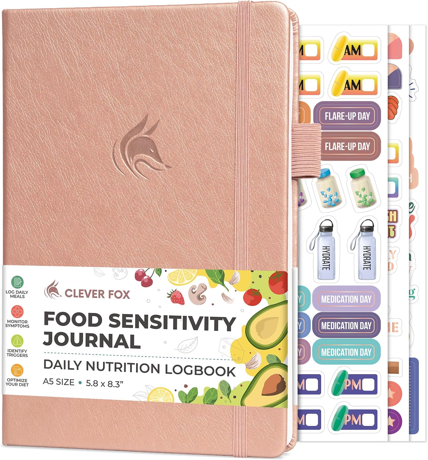 Clever Fox Food Sensitivity Journal & Symptom Diary, 8.5x11 Purple | Simple tracker log book for adults & kids, Intolerance, allergy, elimination diet, diabetic, IBS, low fodmap, food & poop