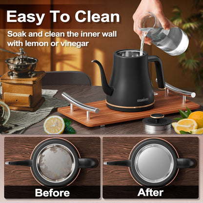 Stariver Gooseneck Electric Kettle, 0.8L Electric Tea Kettle | BPA-free Stainless Steel, Auto Shut-off & Boil-dry Protection, One-touch Fast Boiling, for Pour Over Coffee, Tea, Hot Water