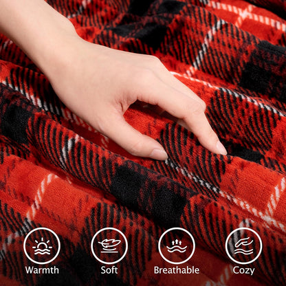 Heated Electric Blanket, Red Christmas Sherpa Plaid Throw Blanket