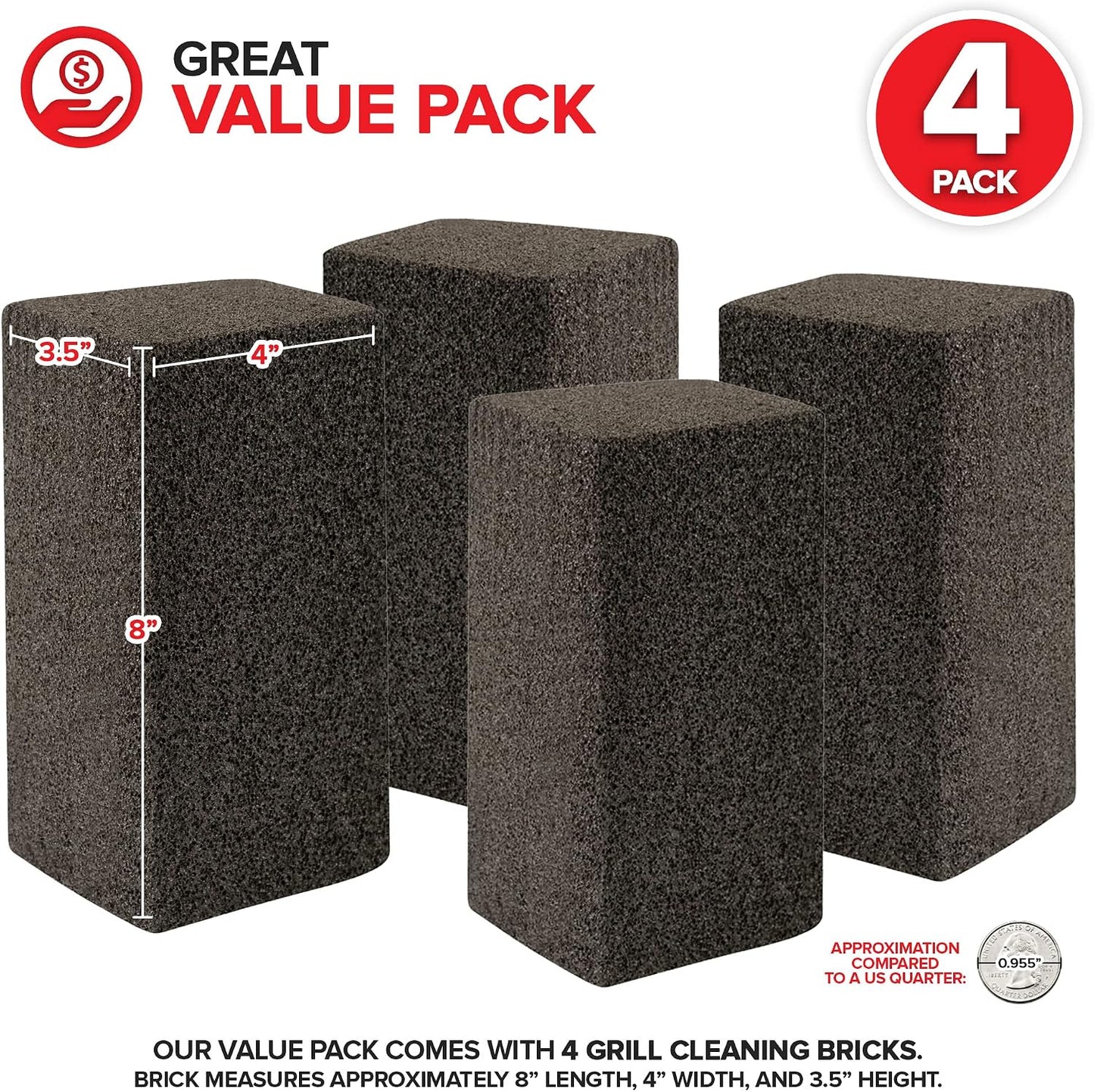 Stock Your Home Grill Cleaning Brick (4 Pack) - Heavy Duty Grill Cleaning Brick - Pumice Stone Brick for Flat Tops and Griddles - Blackstone Griddle Cleaner - Non-Scratch Grill Cleaner