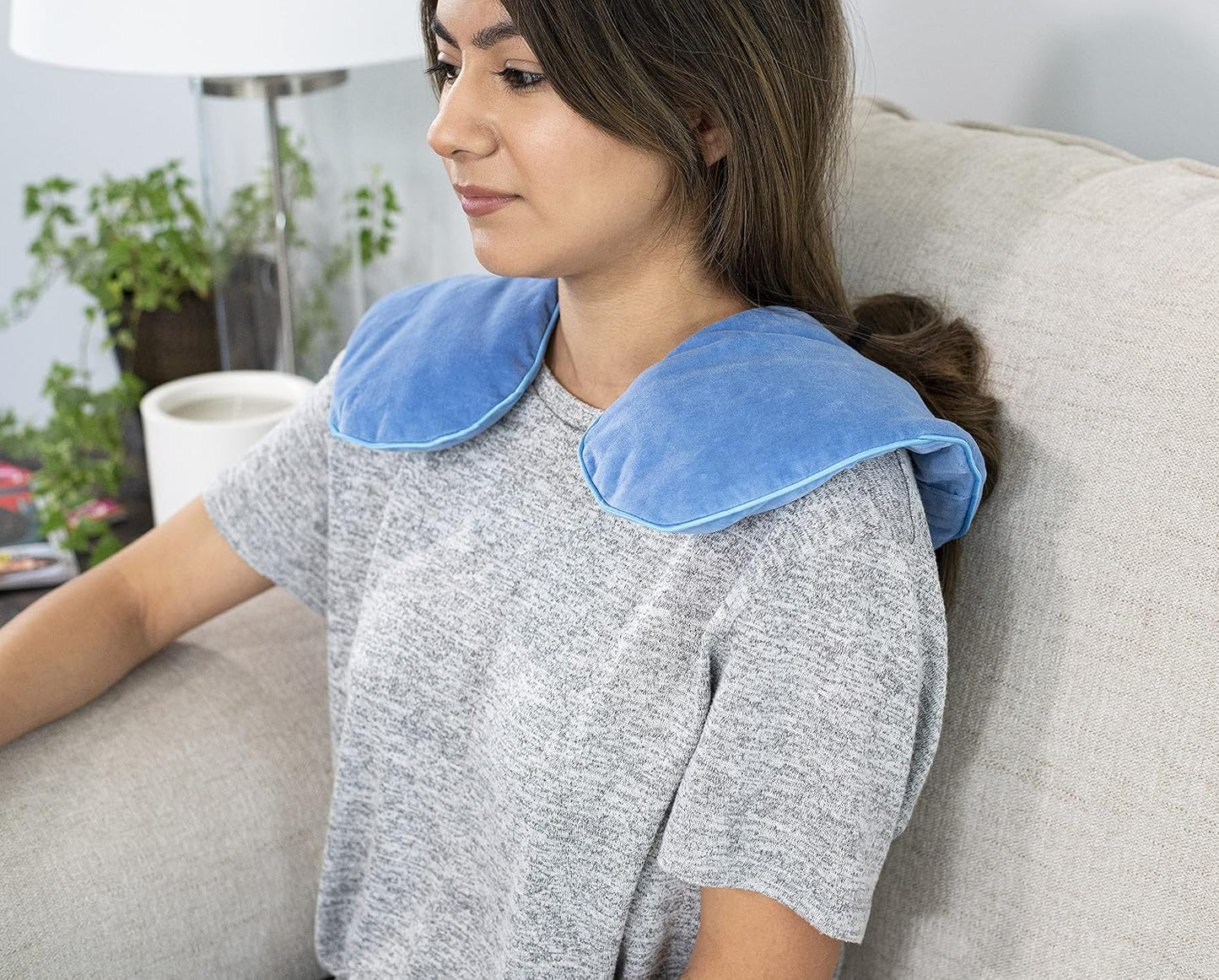 DreamTime Spa Comforts Microwaveable Hot or Cold Neck Shoulder Wrap with Aromatherapy, Lavender and Peppermint Herbal Stress Relief, Green/Brown, Blue Affirmations Print | Microwaveable Heating Pad for Shoulders and Neck, Freeze to Soothe Pain, Soft