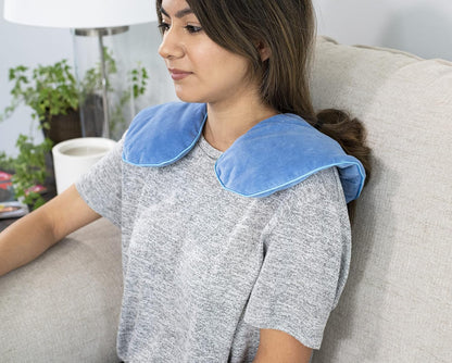 DreamTime Spa Comforts Microwaveable Hot or Cold Neck Shoulder Wrap with Aromatherapy, Lavender and Peppermint Herbal Stress Relief, Green/Brown, Blue Affirmations Print | Microwaveable Heating Pad for Shoulders and Neck, Freeze to Soothe Pain, Soft