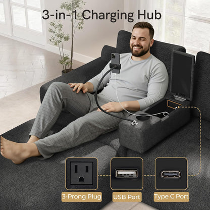 Couch Caddy with Cup Holder, 20.3 Inch White Armrest Console | Removable Sofa Armrest Organizer with Charging and Phone Holder, Storage for Remotes, Snacks and Everyday Essentials