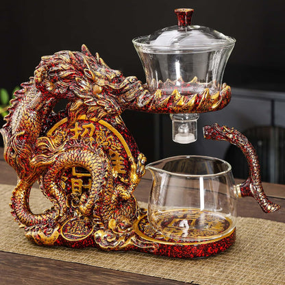 Glass Teapot Set with Infuser Semi Automatic Dragon Tea Set (Blue golden teapot)