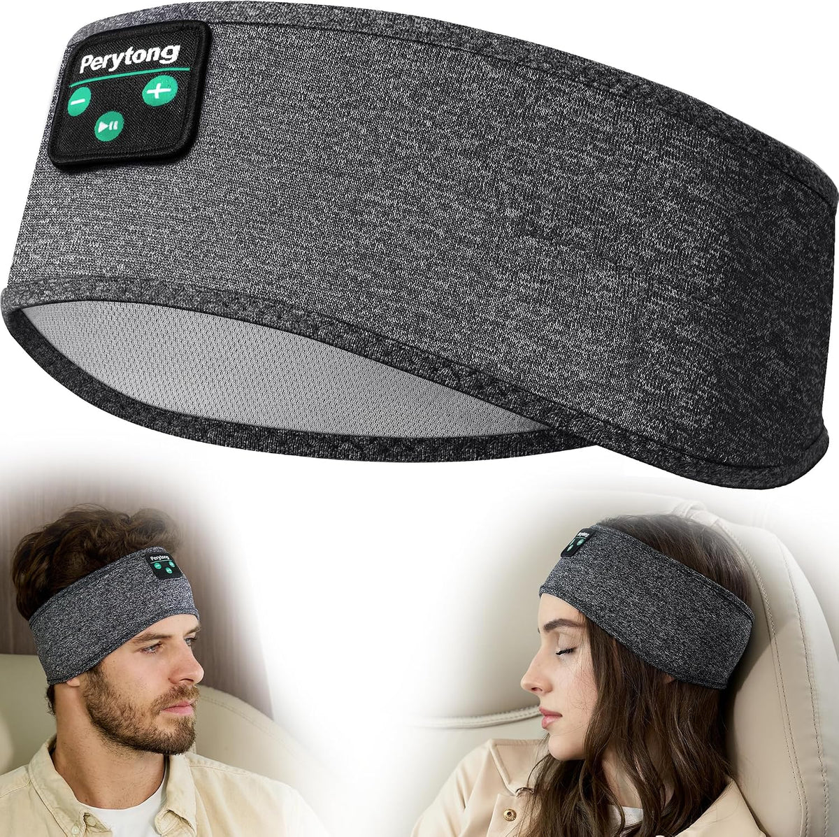 Perytong Sleep Headphones Bluetooth 5.4 Headband, Wireless Sleep Headphones for Side Sleepers - Sleeping Headband with Ultra-Thin Speaker Microphone Handsfree Gift Ideas for Women Men